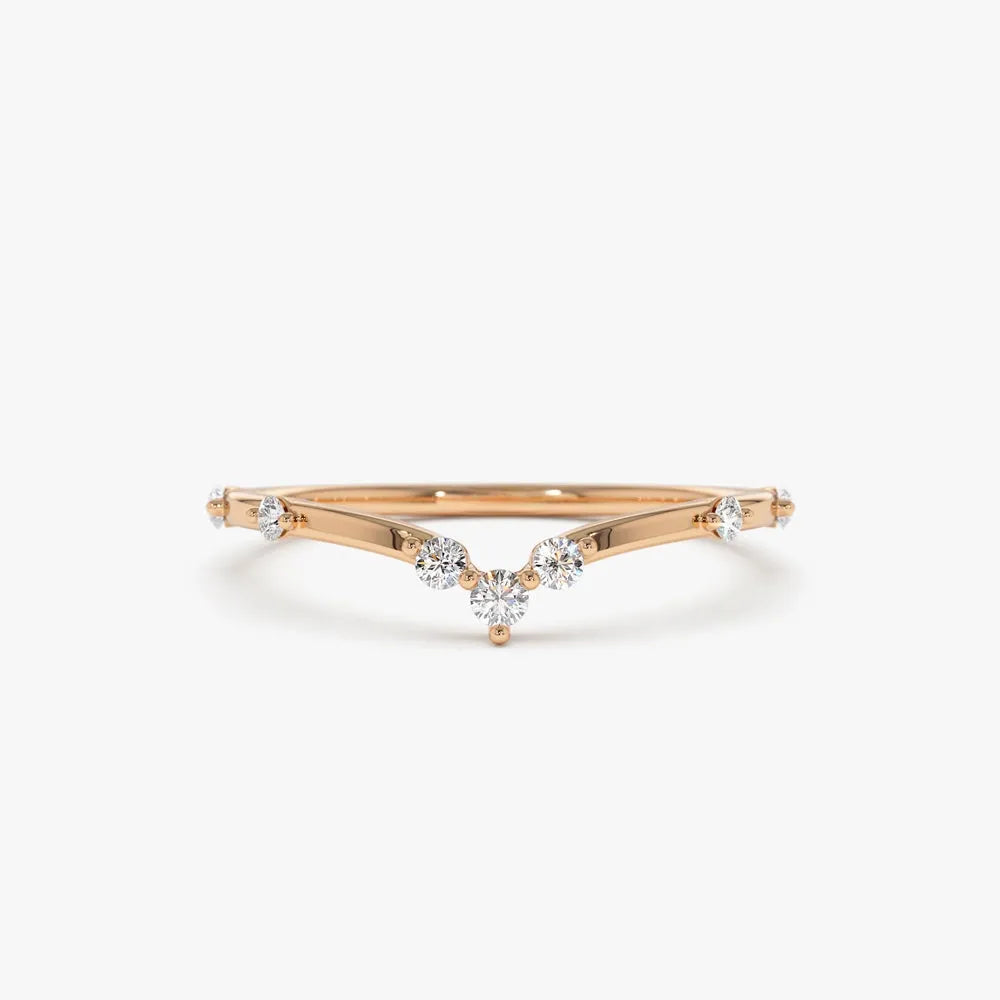 14k Gold 0.22 ctw Round Diamond Curved Chevron Stacking Ring