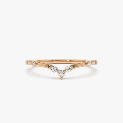 14k Gold 0.22 ctw Round Diamond Curved Chevron Stacking Ring