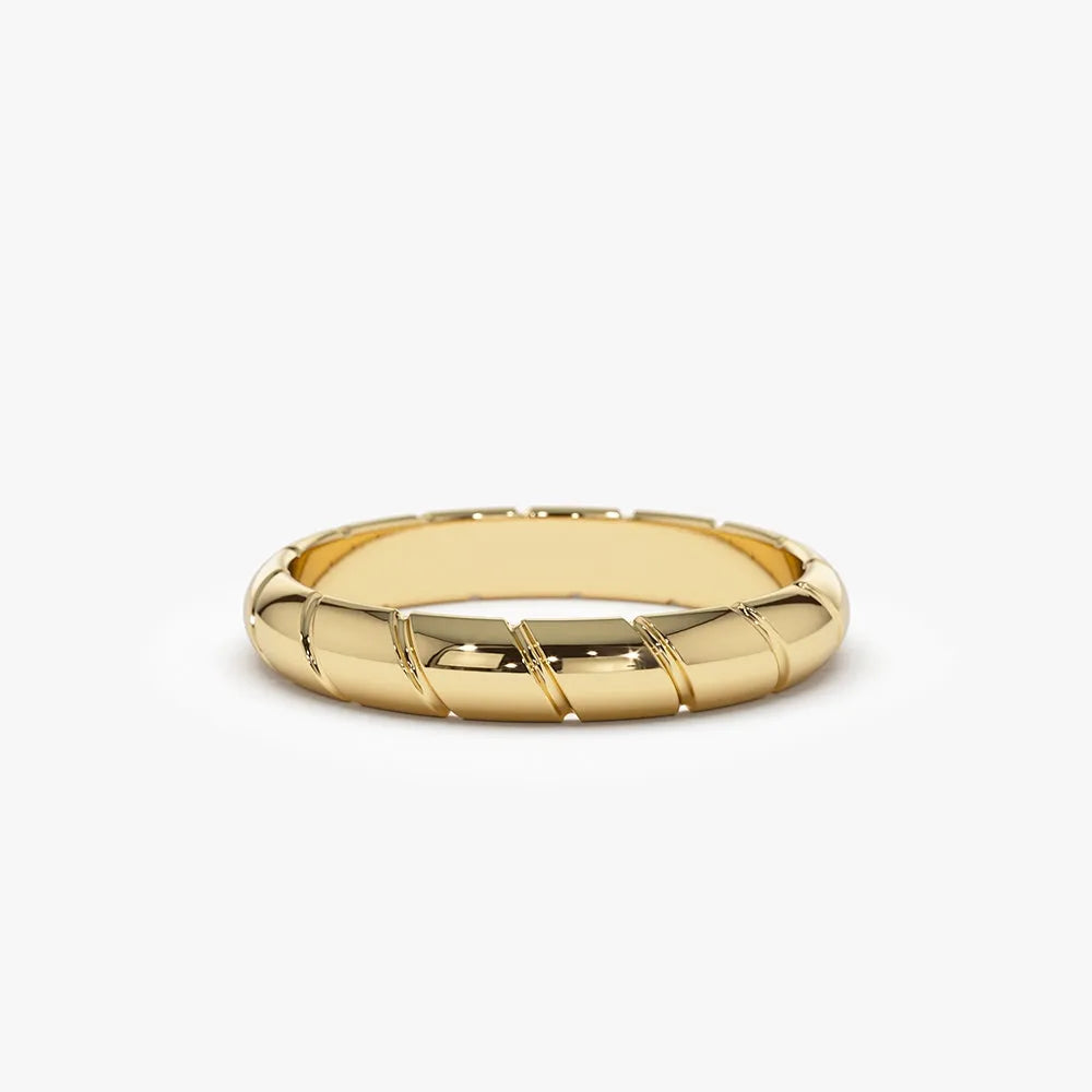 14k Solid Gold Diagonal Cut Design Wedding Band Ring 3mm Width