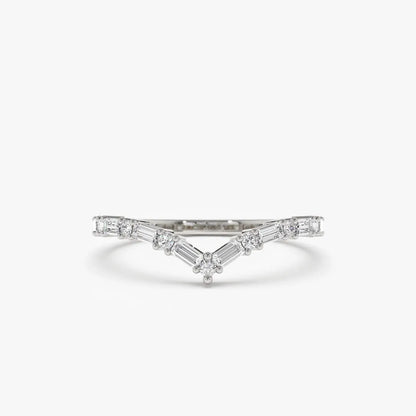 14k Gold Baguette and Round Diamond 0.36 ctw Chevron Ring