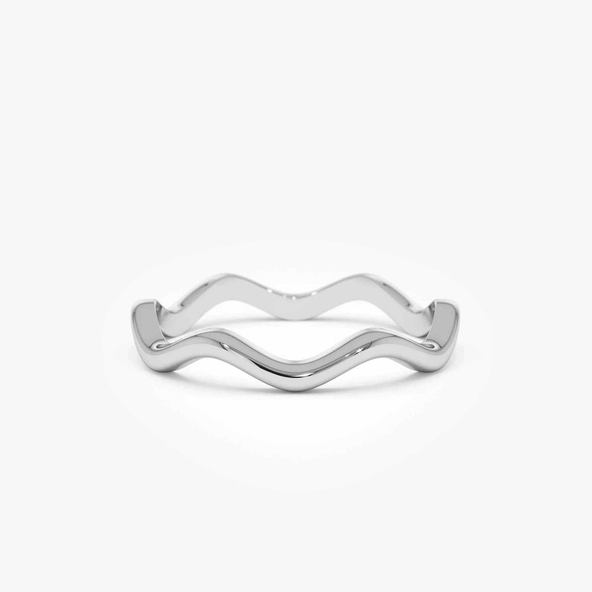 14k Solid Gold Minimalist Wave Stackable Band Ring