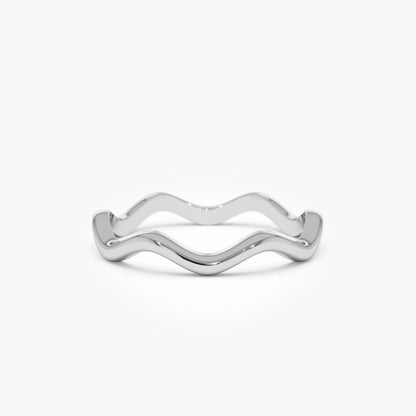 14k Solid Gold Minimalist Wave Stackable Band Ring