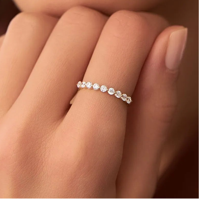 14K Solid Gold Round Diamond 0.30 Carat Single Shared Prong Wedding Ring