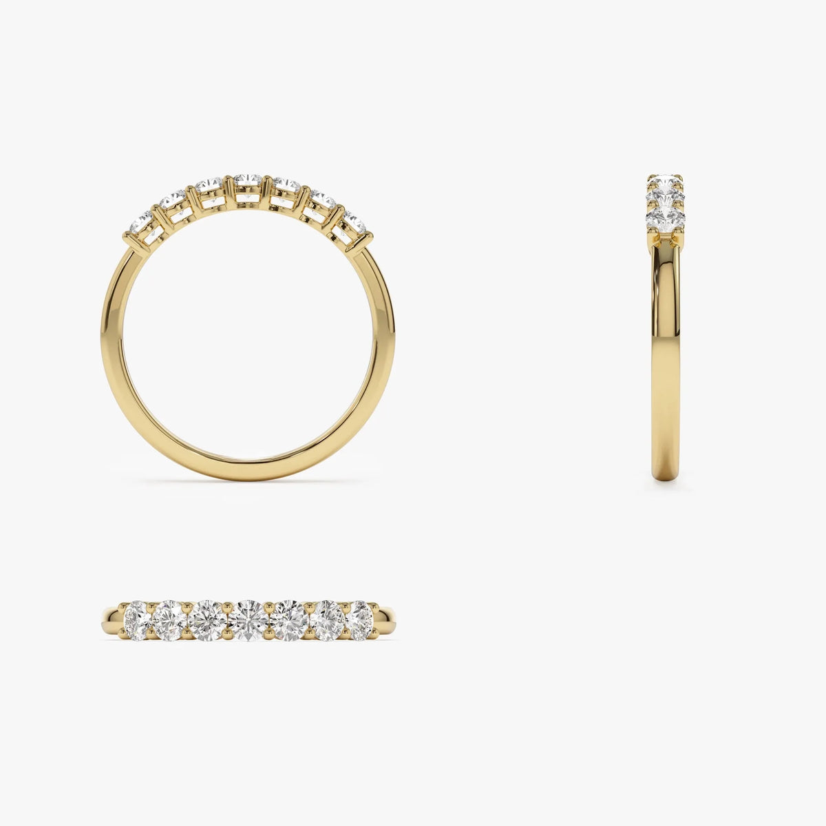 14k Solid Gold Round Diamond 7 Stone Shared Prong Basket Setting Band 0.40ctw