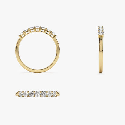 14k Solid Gold Round Diamond 7 Stone Shared Prong Basket Setting Band 0.40ctw
