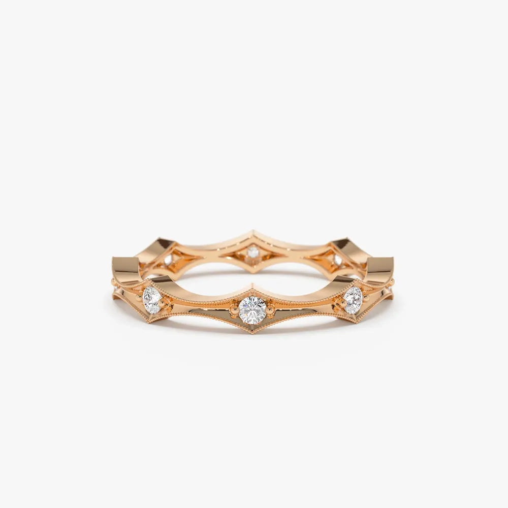 14k Gold Round Diamond Art Deco Stackable Wedding Band 0.28 ctw