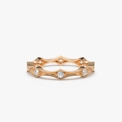 14k Gold Round Diamond Art Deco Stackable Wedding Band 0.28 ctw