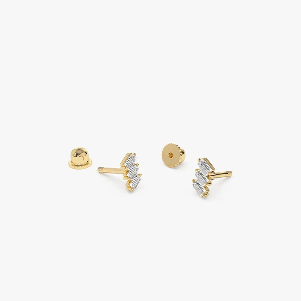 14k Gold Diamond Baguette Cut Trio Helix Piercing Single Earring 0.095 ctw
