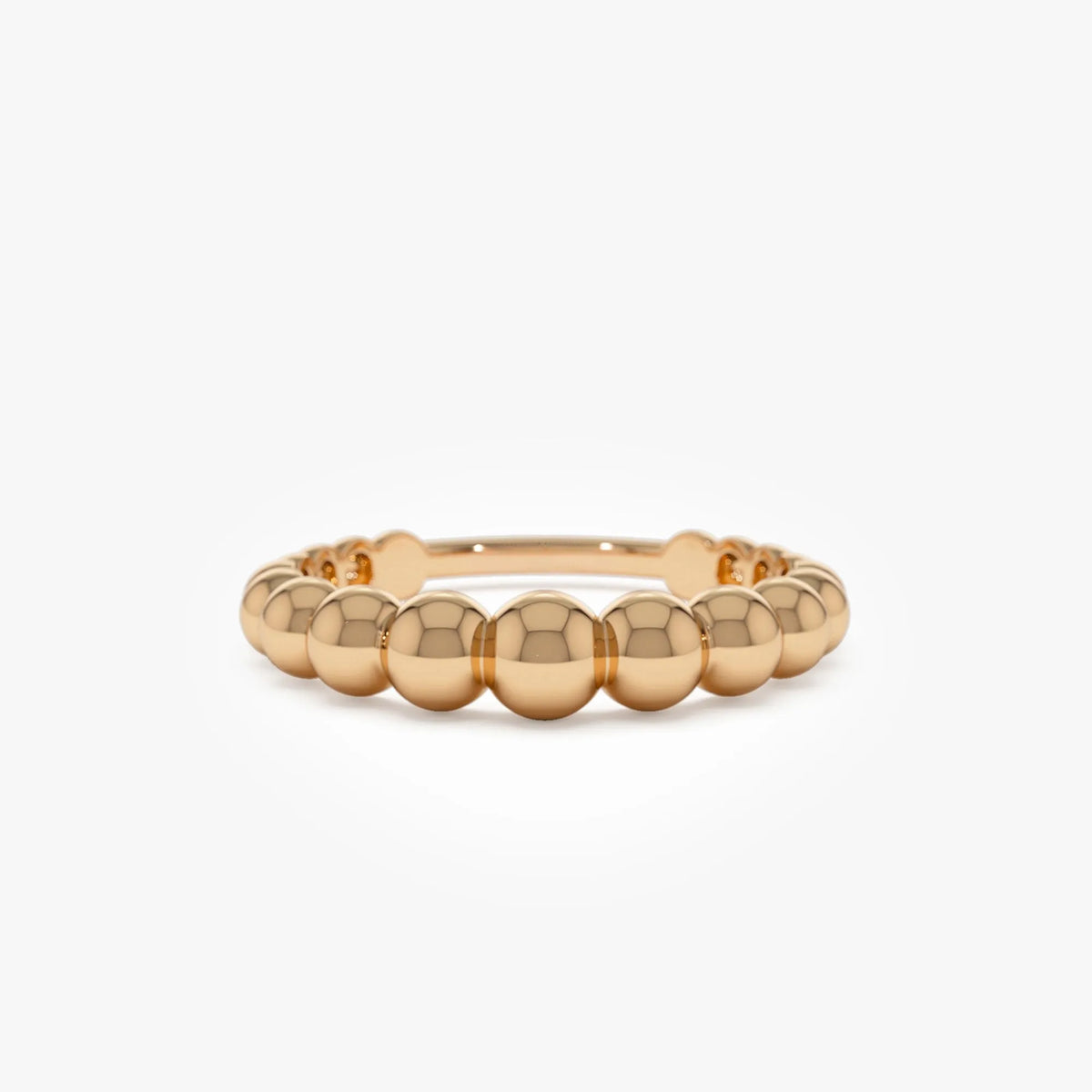 14k Solid Gold Beaded Graduated Band Ring 4mm Width