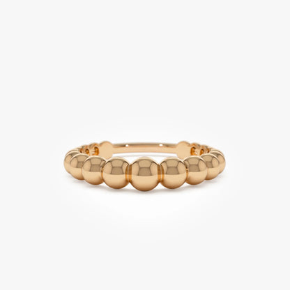 14k Solid Gold Beaded Graduated Band Ring 4mm Width