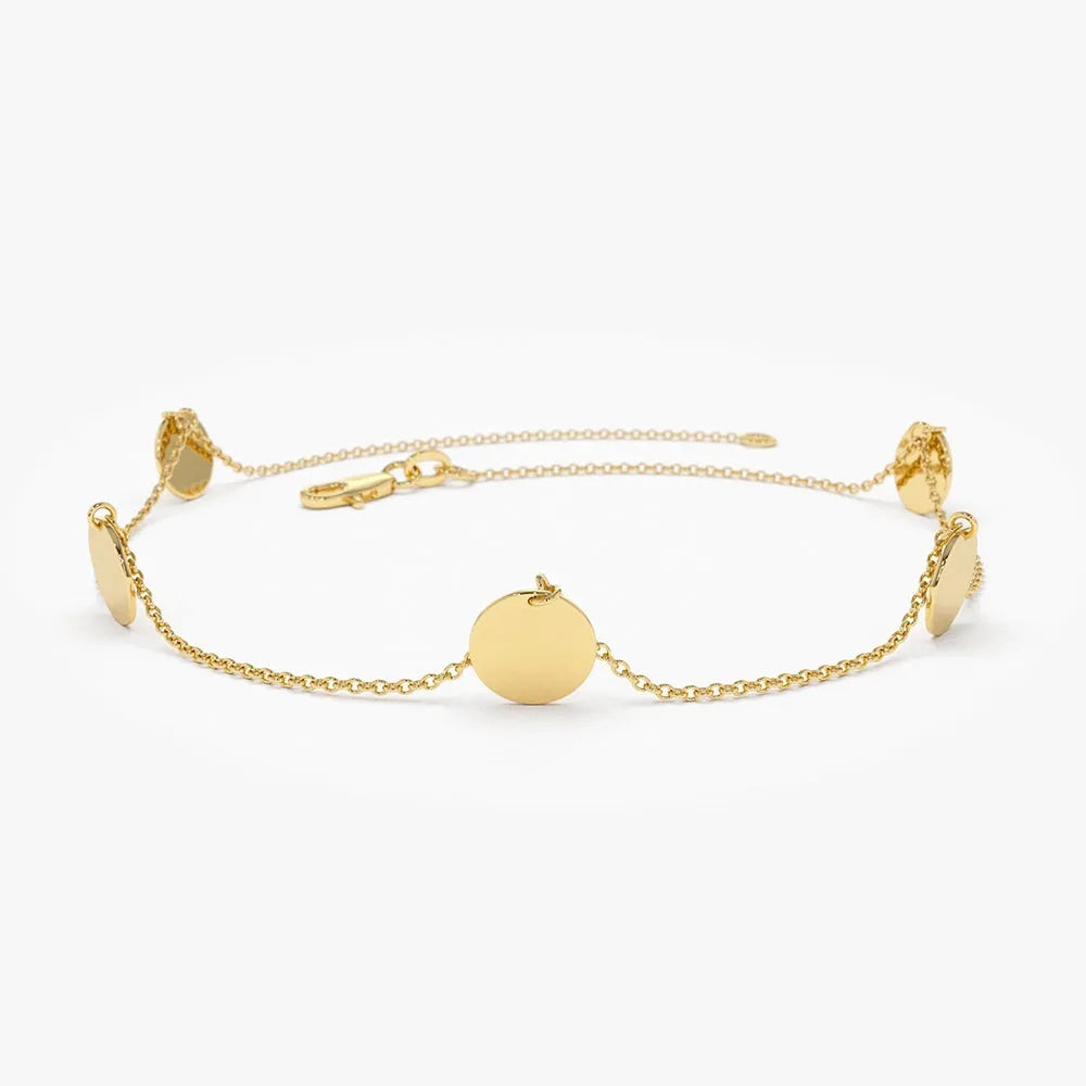 14k Solid Gold Five Dangle Disc Bracelet with Charms