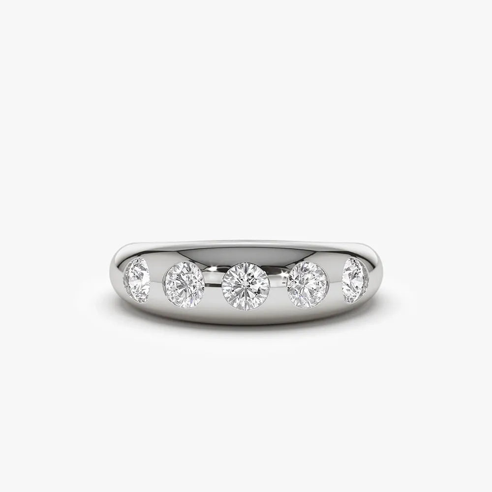 14K Solid Gold Round Diamond 0.90 Carat Dome Chunky Statement Ring