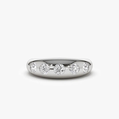 14K Solid Gold Round Diamond 0.90 Carat Dome Chunky Statement Ring