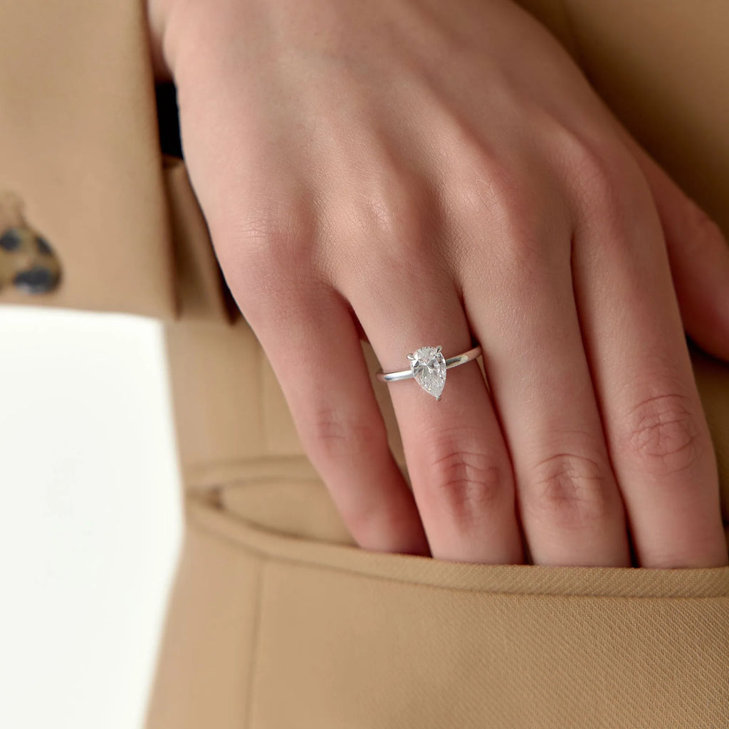 14k Gold Lab Grown Diamond Pear Shaped Engagement Ring Prong Setting Kylie 0.75 to 1.50 ctw