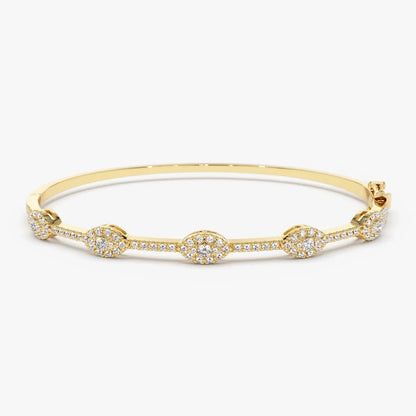 14K Solid Gold 0.99 CTW Round Diamond Marquise Shape Bangle