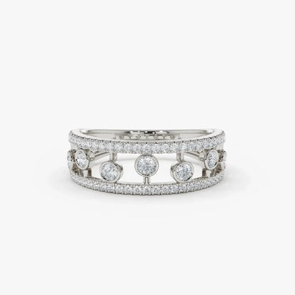 14k Gold Round Diamond 0.48ctw Double Row Pave Floating Bezel Set Ring