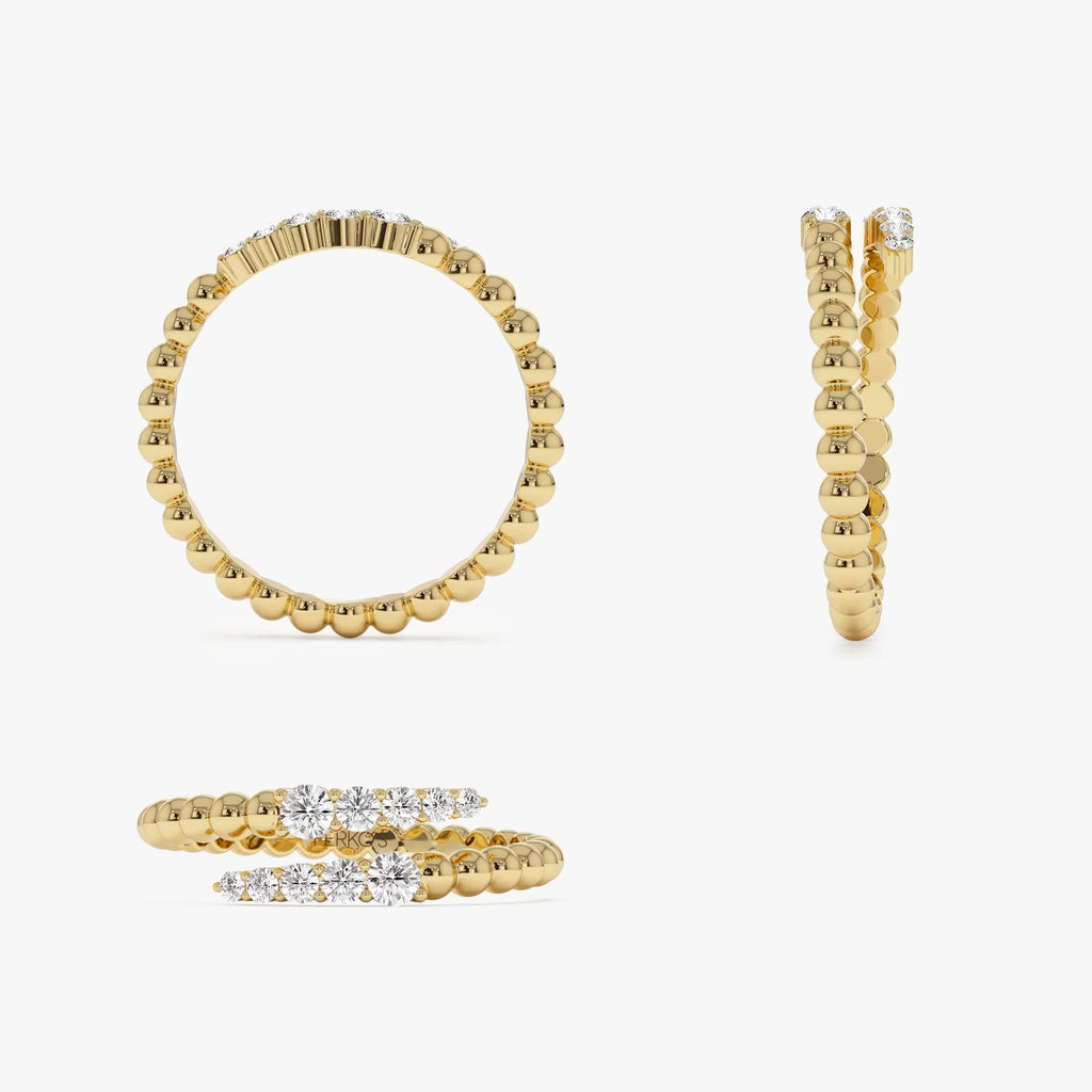 14k Solid Gold Round Diamond 0.25 Carat Beaded Crossover Ring