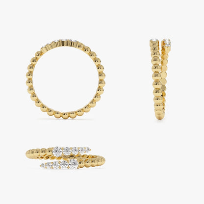 14k Solid Gold Round Diamond 0.25 Carat Beaded Crossover Ring