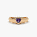 14K Solid Gold Heart Shape Amethyst 0.40 Carat Dome Beveled Ring