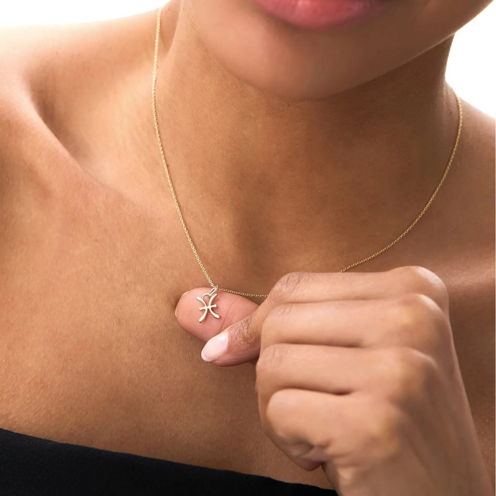 14k Solid Gold Pisces Zodiac Charm Pendant Necklace