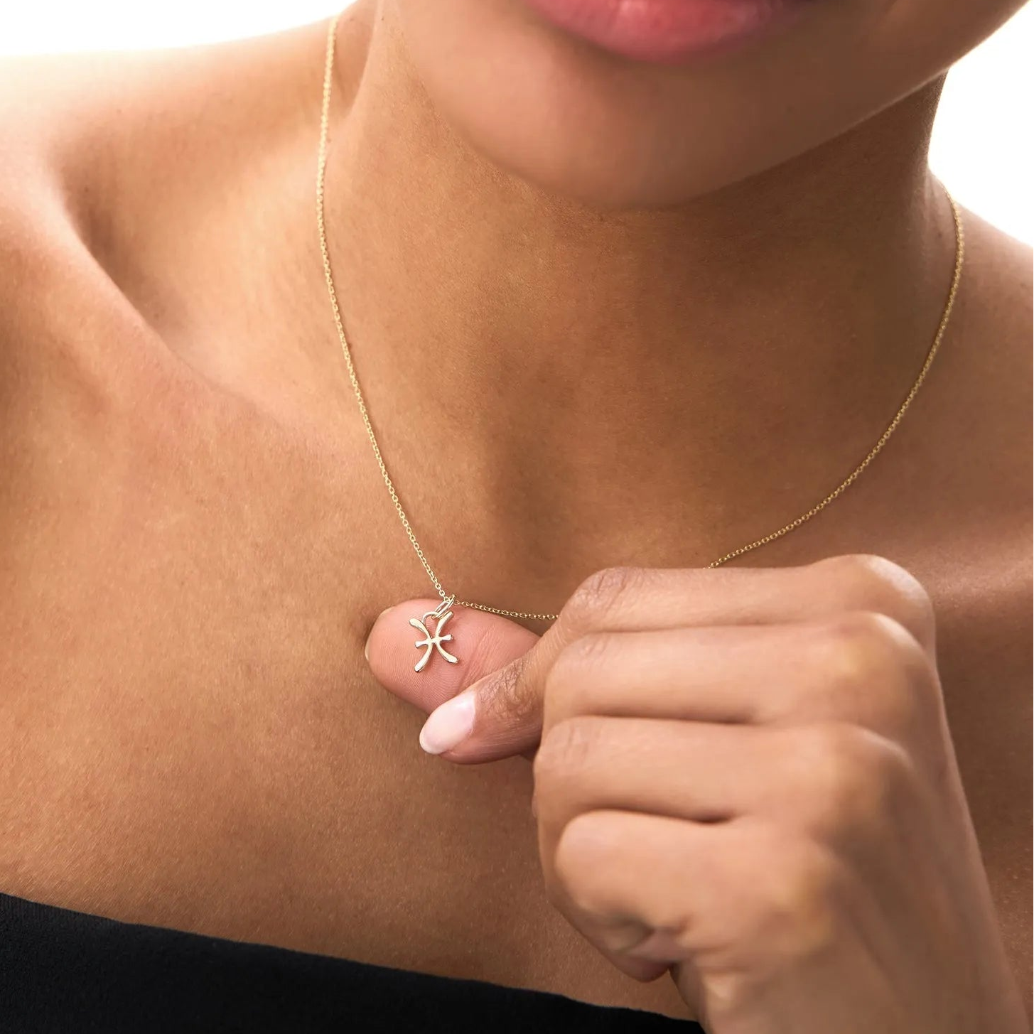 14k Solid Gold Pisces Zodiac Charm Pendant Necklace