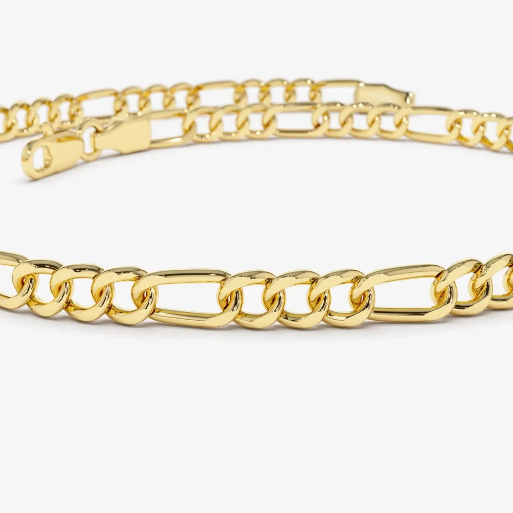 14k Yellow Gold Figaro Link Chain Bracelet with Lobster Clasp