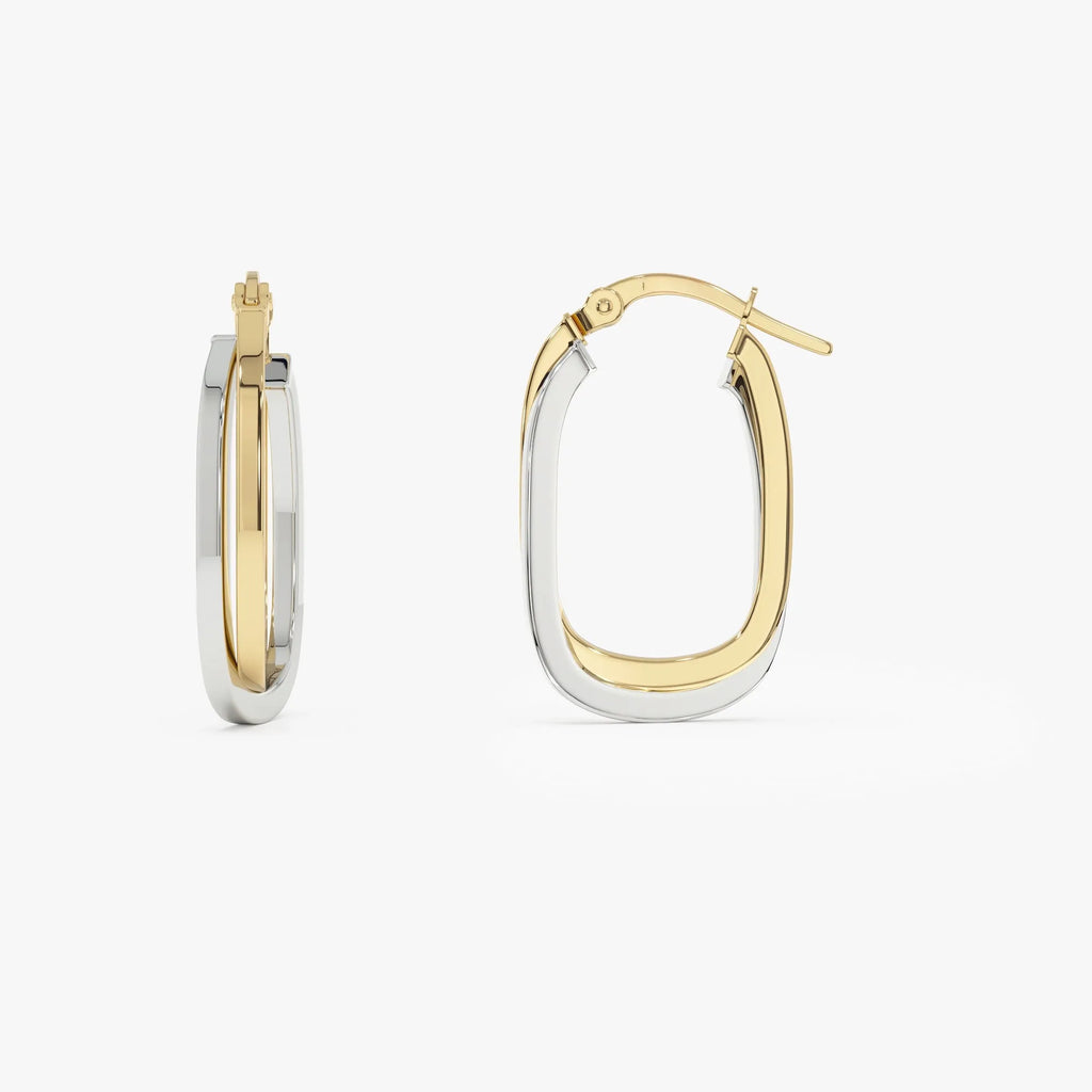14k Gold Two-Tone Mixed Metal Oval Hoop Earrings 16mm 5.6mm Width