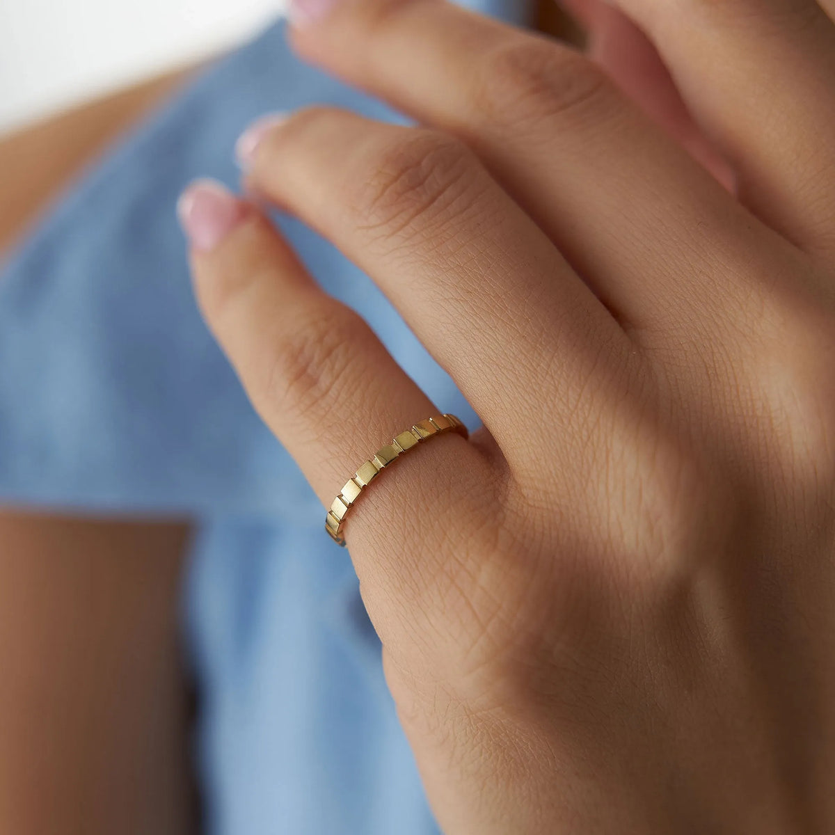 14k Solid Gold Geometric Square Stackable Band Ring
