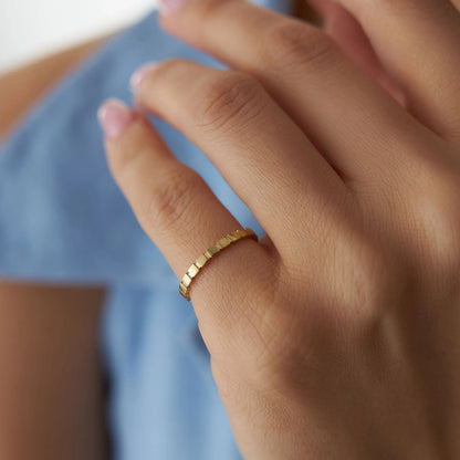 14k Solid Gold Geometric Square Stackable Band Ring