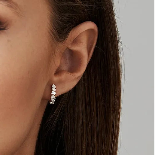 14k Gold Diamond Marquise Pear Round Emerald Cut Mixed Shapes Statement Stud Earrings Prong Setting 0.68 ctw