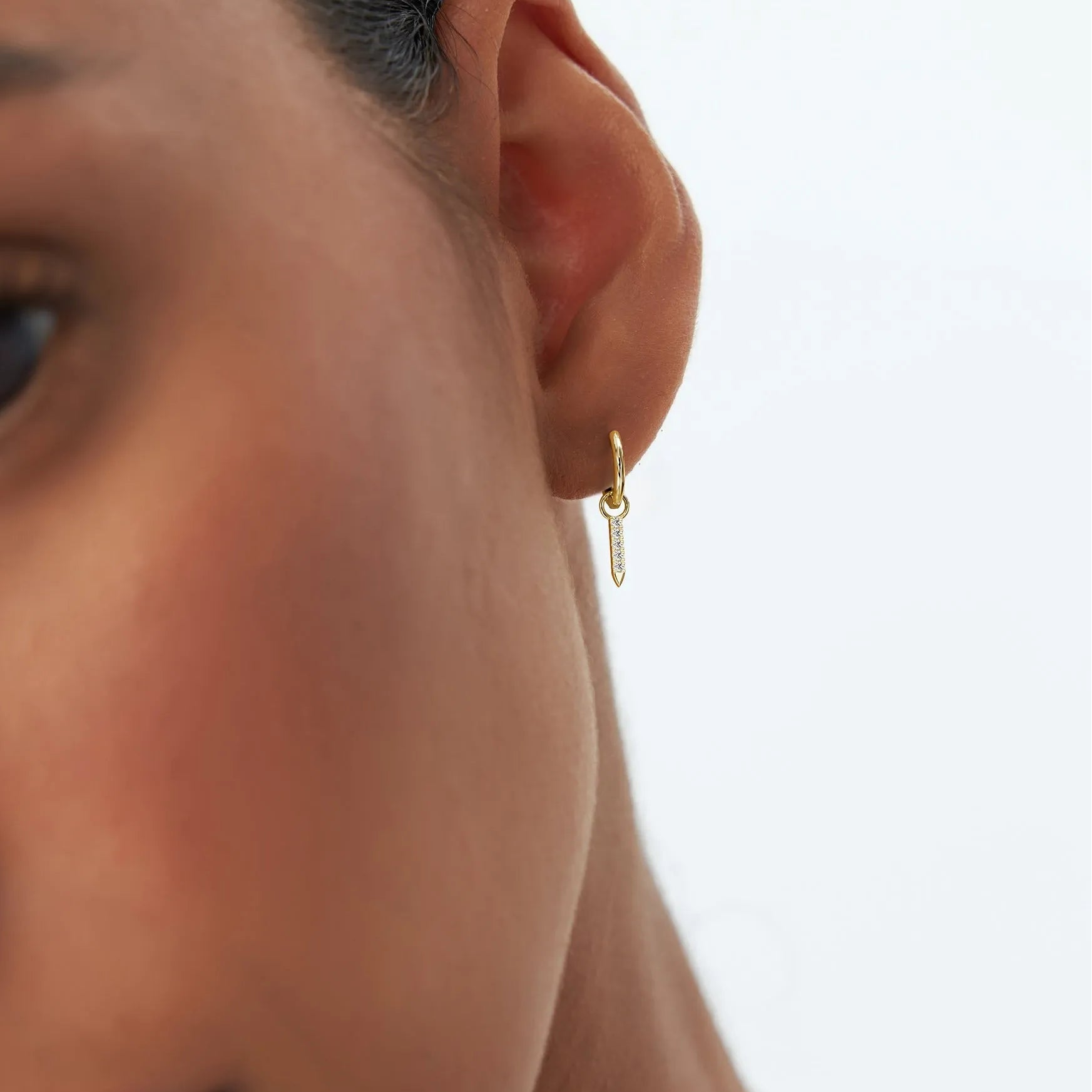 14k Gold Diamond Spike Hoop Earring Charm 0.04 ctw