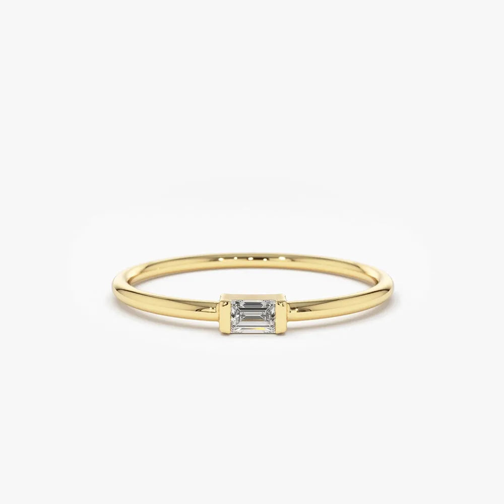 14K Solid Gold Baguette Diamond Solitaire Stacking Ring 0.06ctw