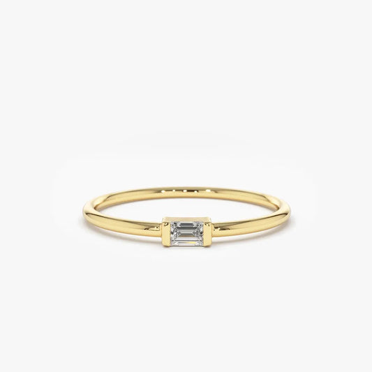 14K Solid Gold Baguette Diamond Solitaire Stacking Ring 0.06ctw