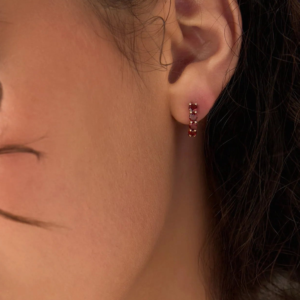 14K Solid Gold Round Garnet Prong Set Half Hoop Earrings 1.40ctw
