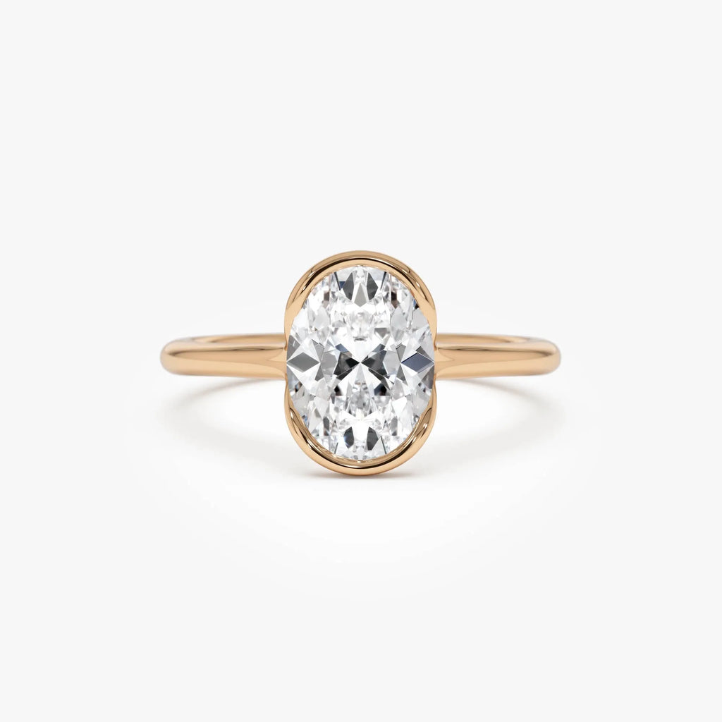 14k Gold 1.5 Carat Oval Lab Grown Diamond Half Bezel Engagement Ring
