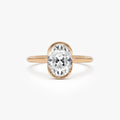 14k Gold 1.5 Carat Oval Lab Grown Diamond Half Bezel Engagement Ring