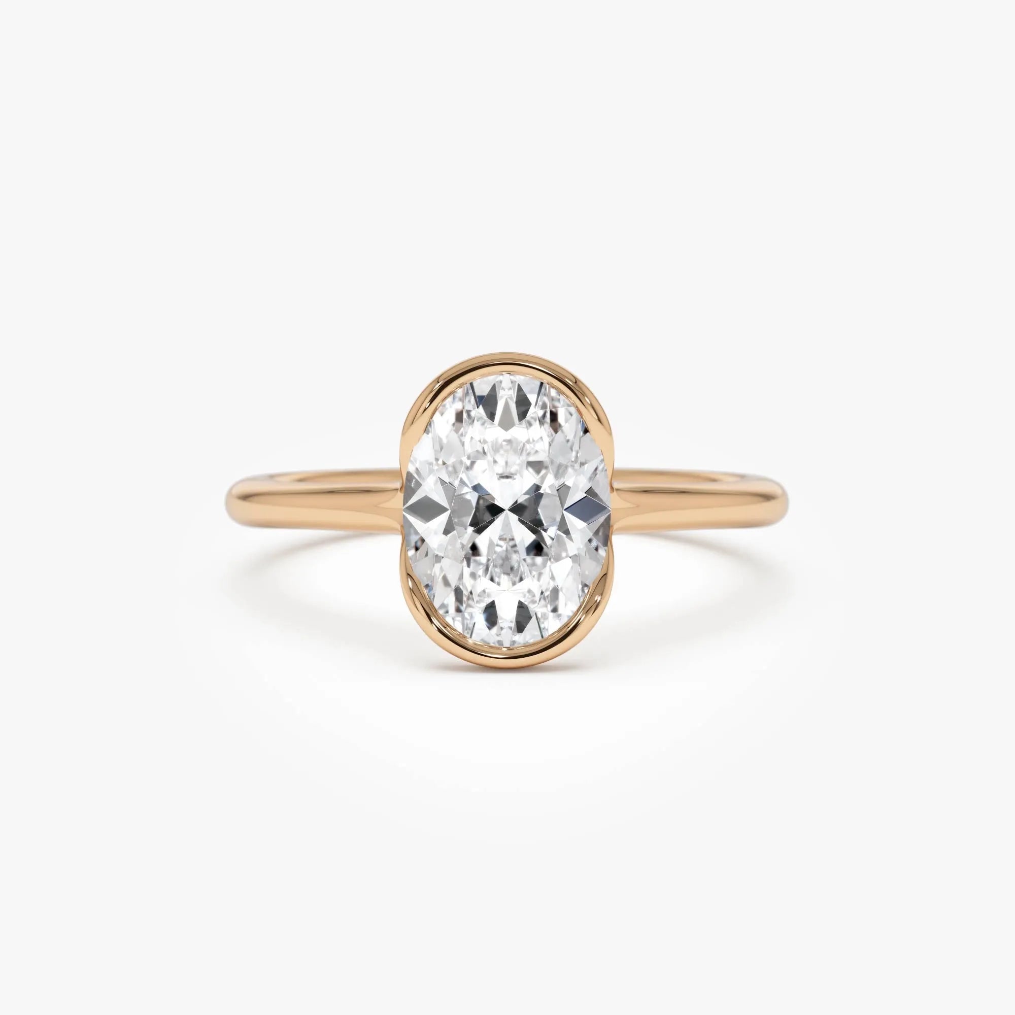 14k Gold 1.5 Carat Oval Lab Grown Diamond Half Bezel Engagement Ring