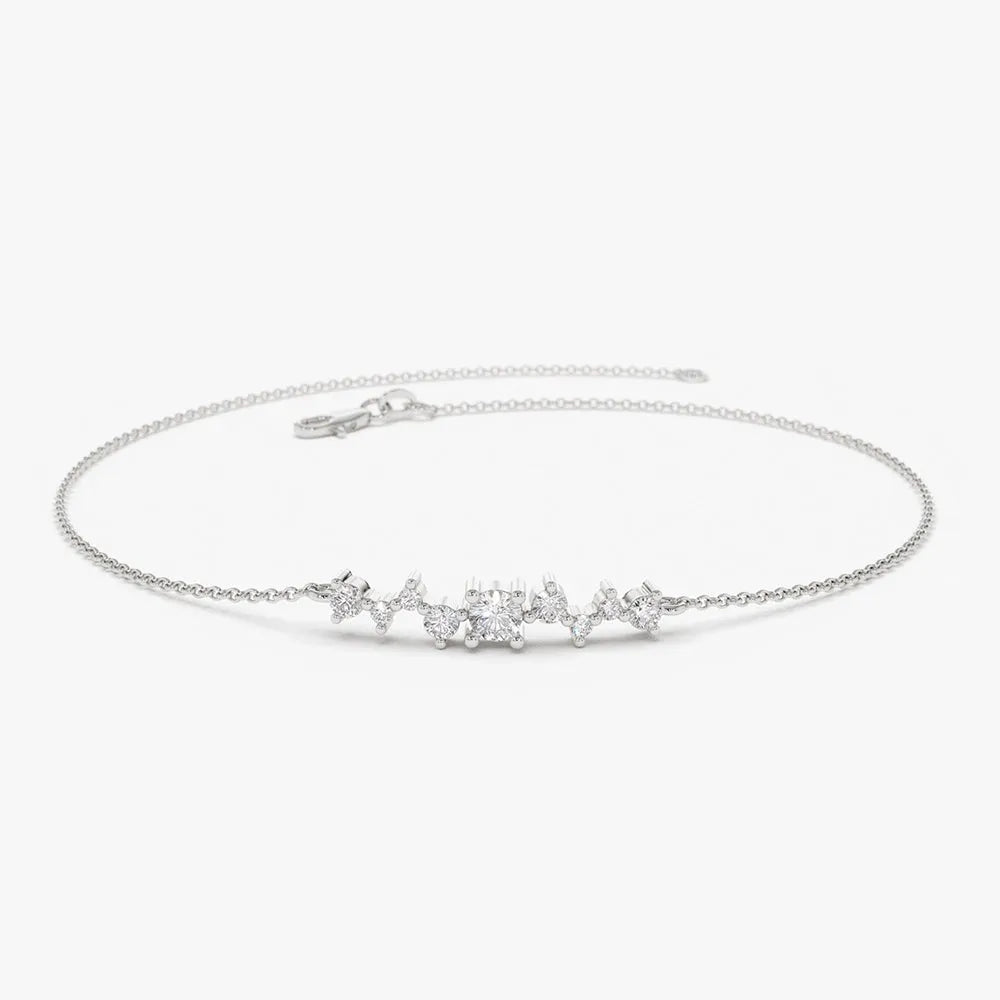 14K Solid Gold Round Diamond Multi Stone Cluster Chain Bracelet Prong Setting 0.27 Carat