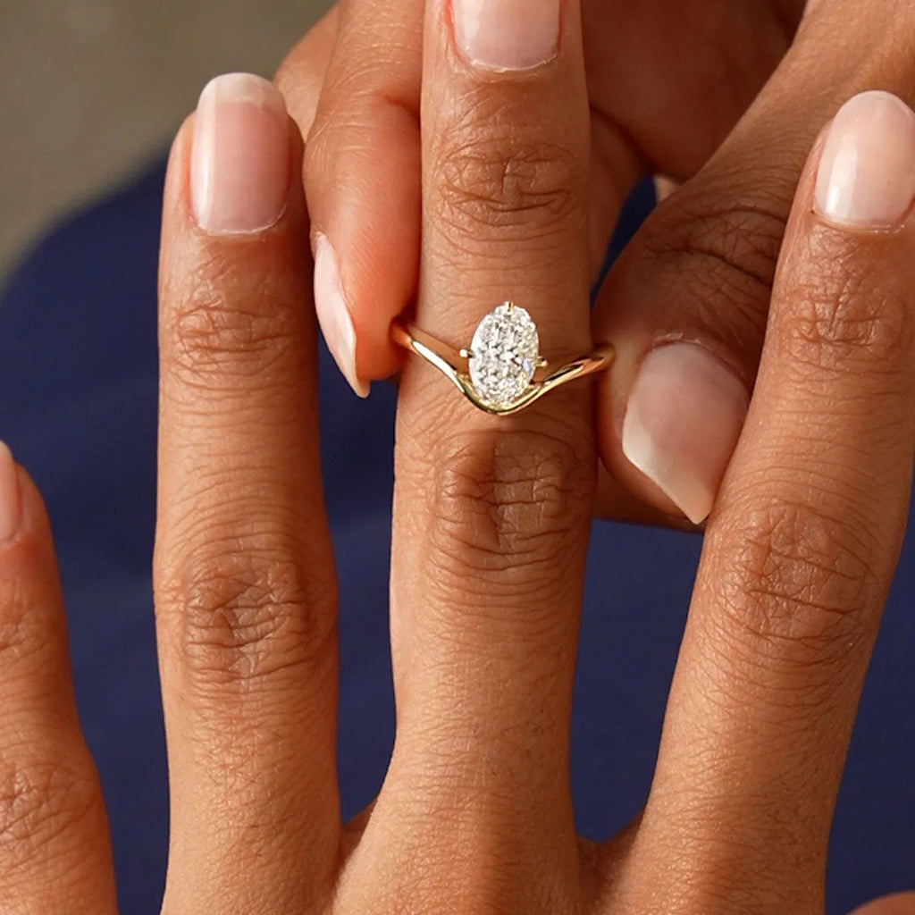 14k Gold Lab Grown Diamond 1.00 Carat Oval Cut IGI Certified Designer Setting Nerissa Ring