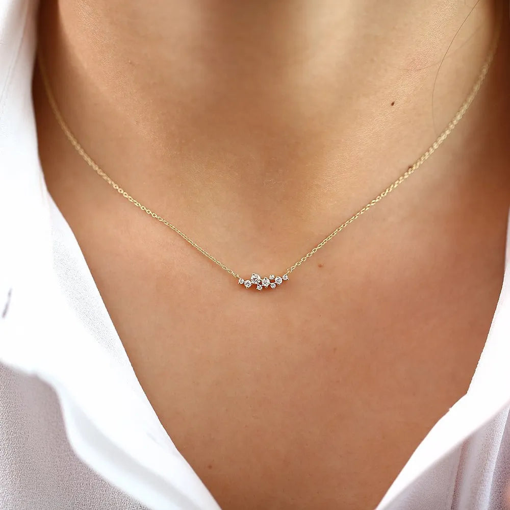 14K Solid Gold Lab Grown Diamond 9 Stone Cluster Necklace Prong Setting 0.25cttw