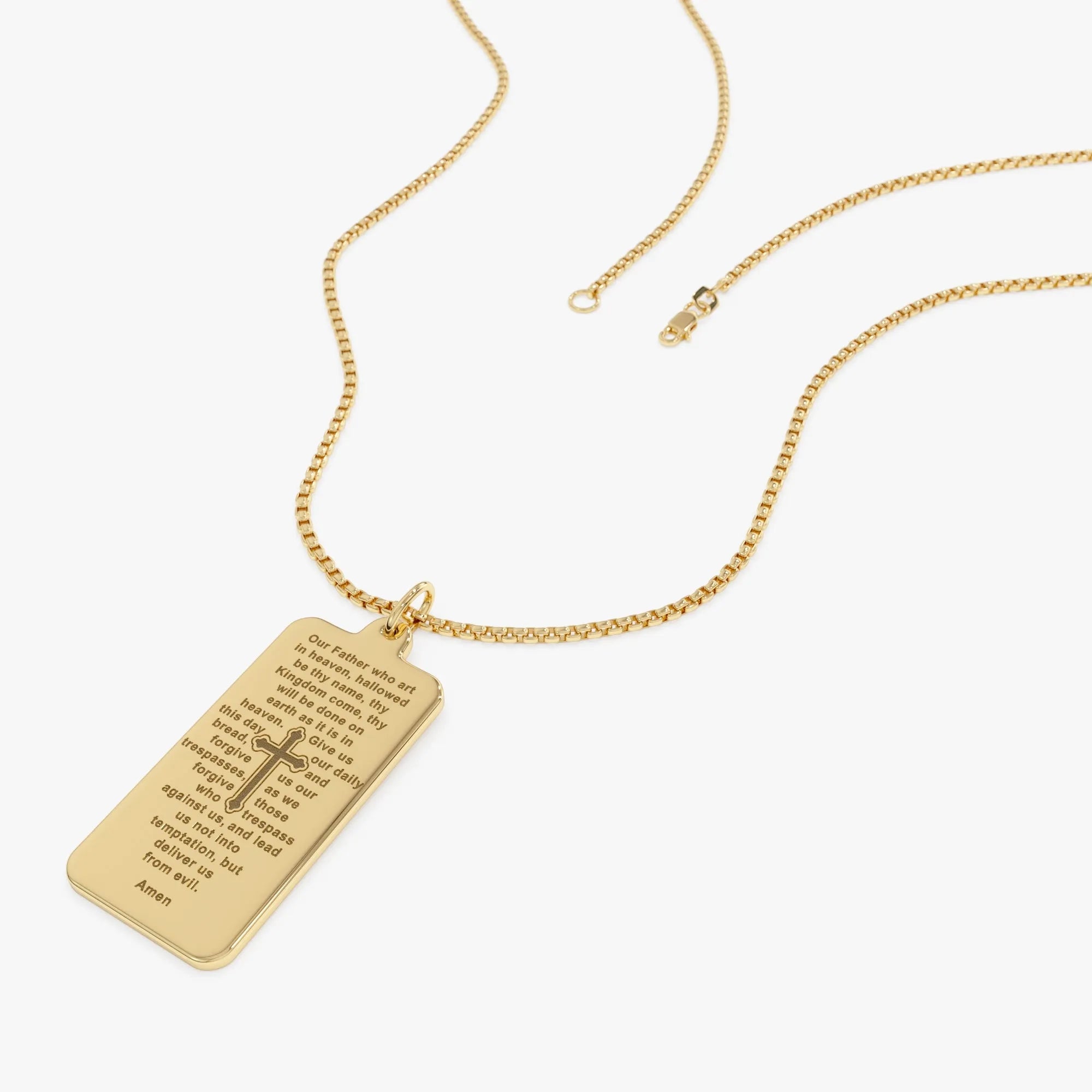 14k Solid Gold Lords Prayer Tag Pendant