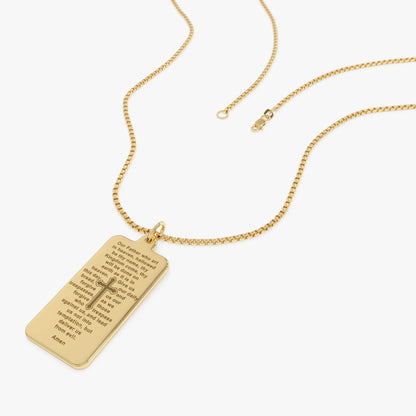 14k Solid Gold Lords Prayer Tag Pendant