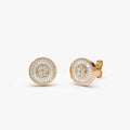 14k Gold Diamond Baguette and Round Cut Disc Stud Earrings Channel Setting 0.55 ctw