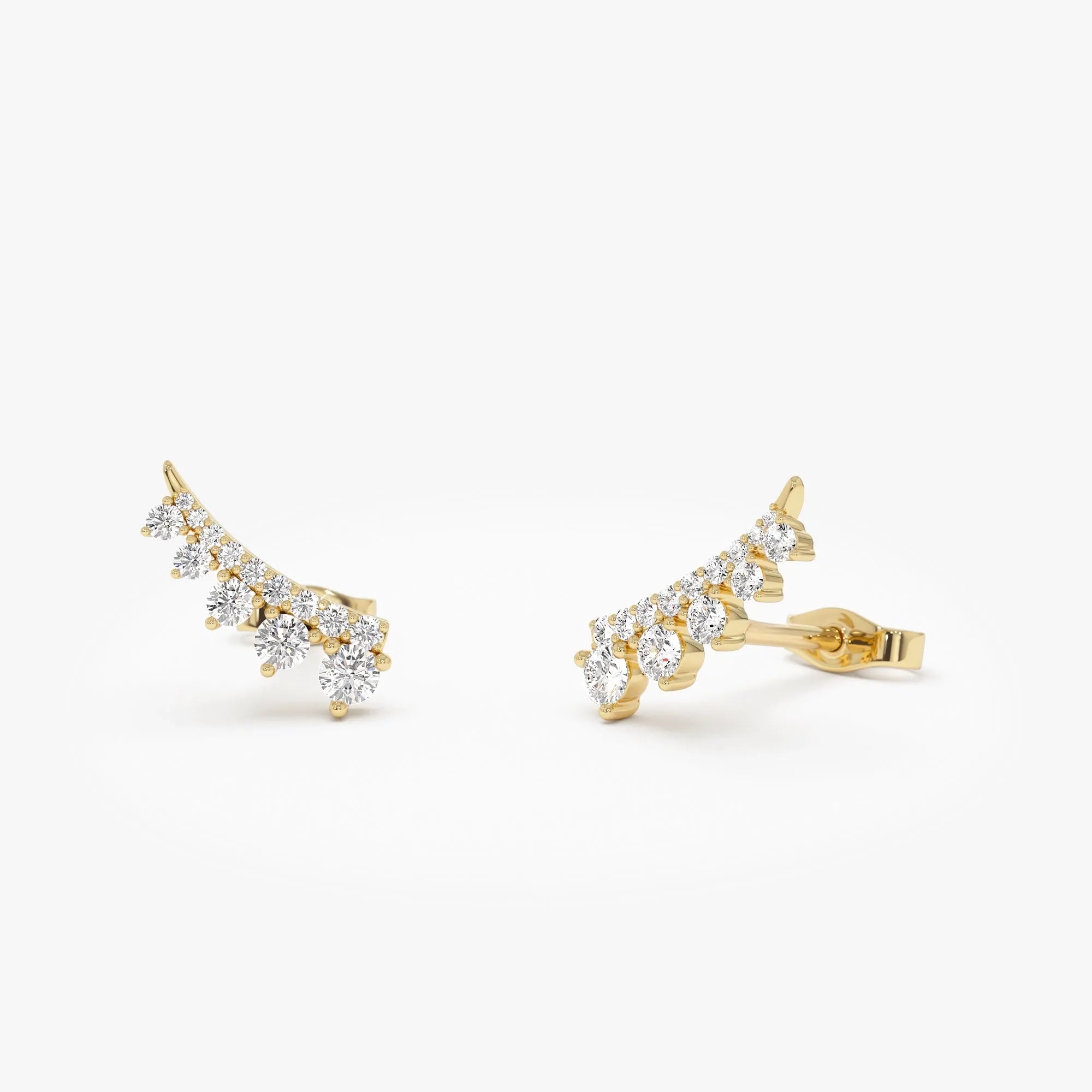 14k Gold Diamond Round Cut Graduating Ear Climber Stud Earrings 0.31 ctw