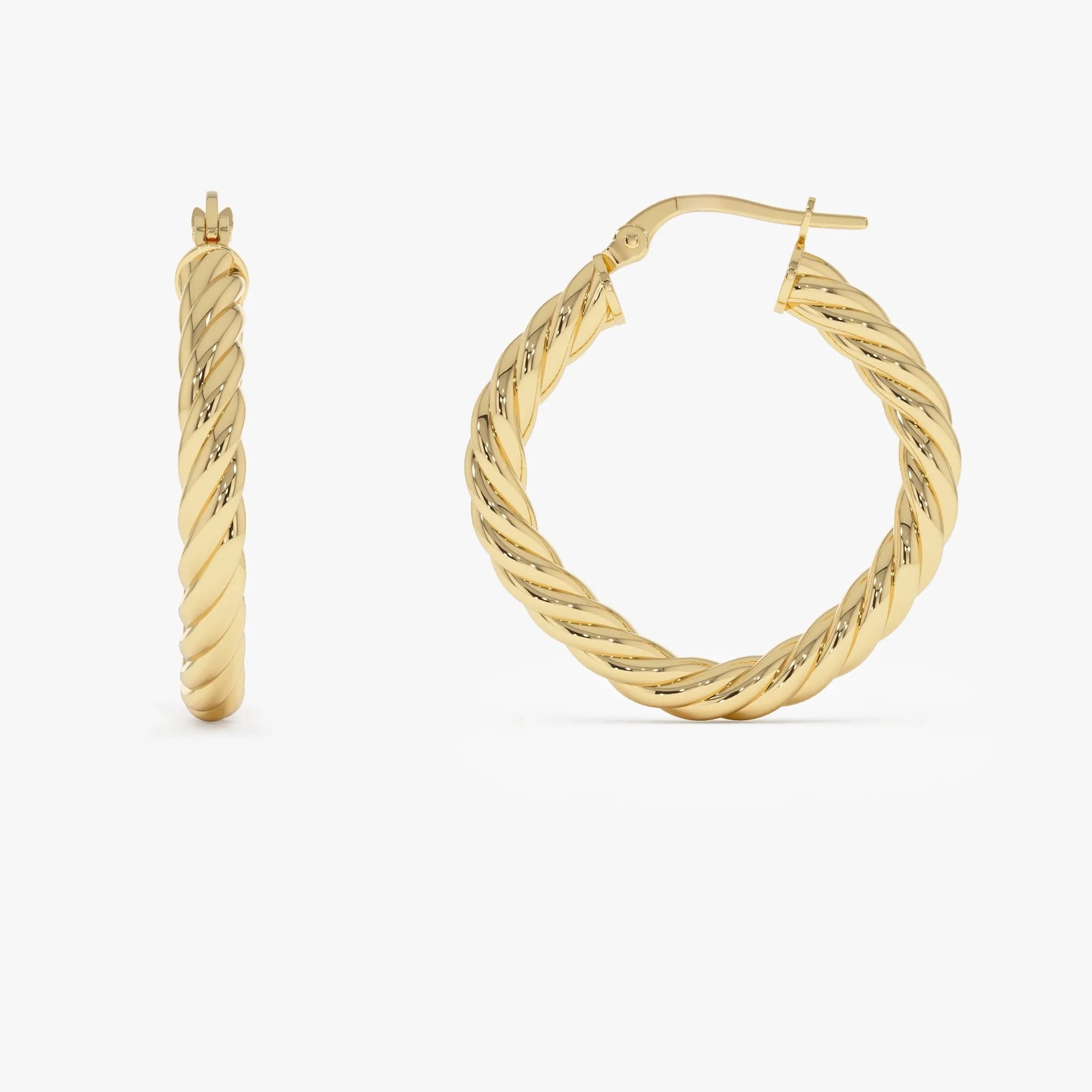 14k Yellow Gold Twisted Rope Squared Off Hoop Earrings 27mm 3.85mm Width