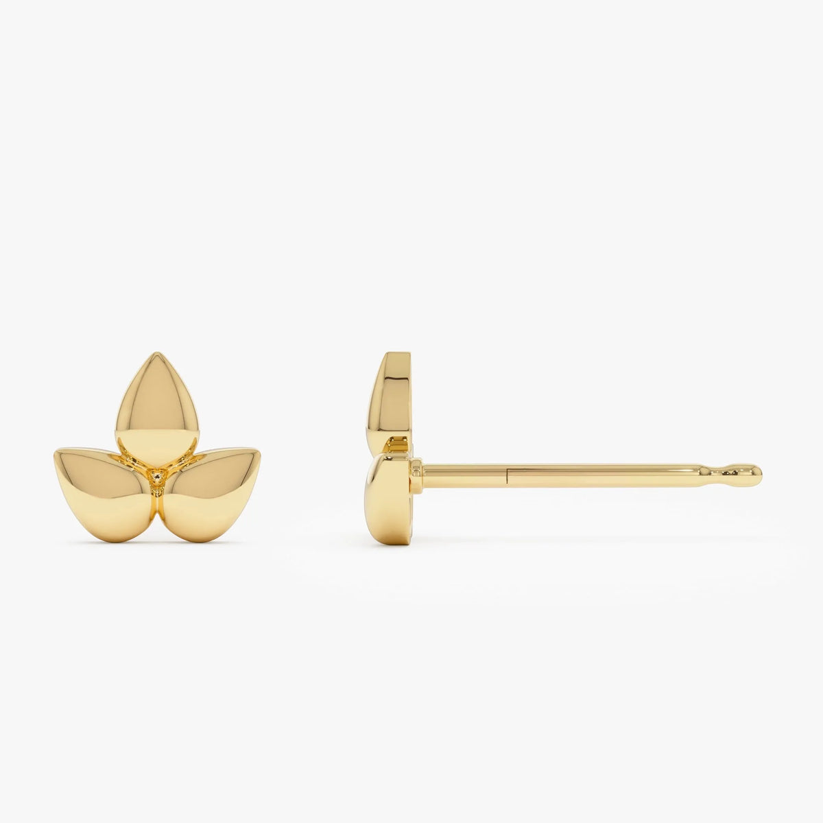 14k Solid Gold Trio Petal Stud Earrings 8.25mm Floral Design