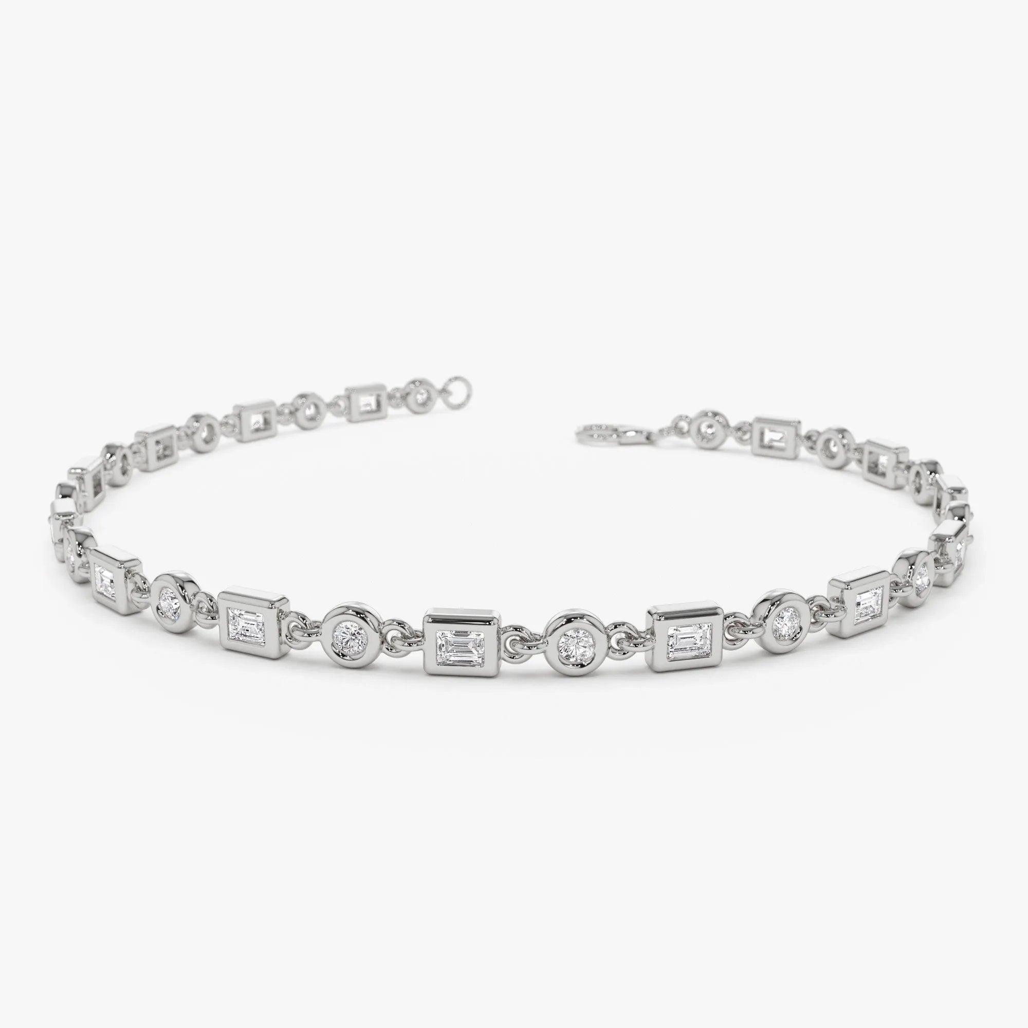 14K Solid Gold 0.85 CTW Round and Baguette Diamond Bracelet