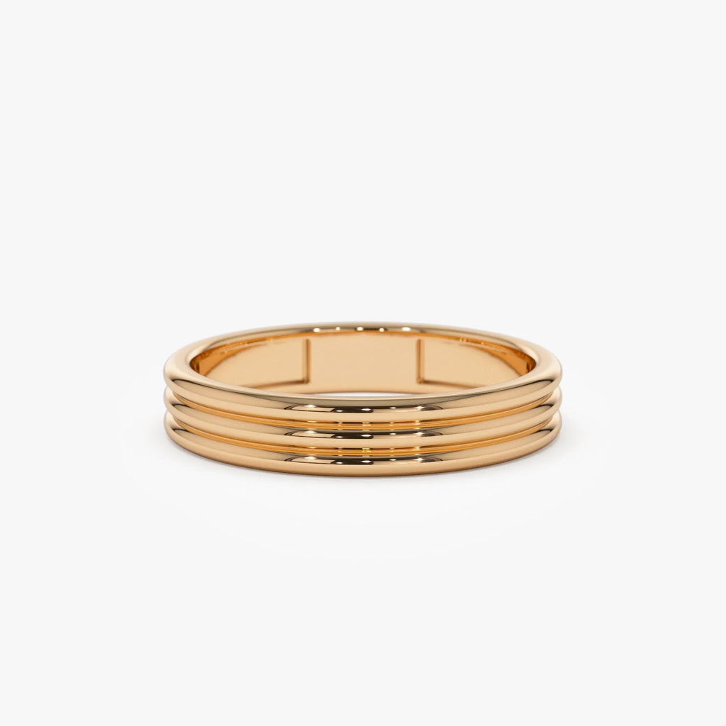 14k Solid Gold Multi Lined Wedding Band Ring