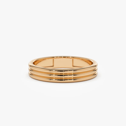 14k Solid Gold Multi Lined Wedding Band Ring