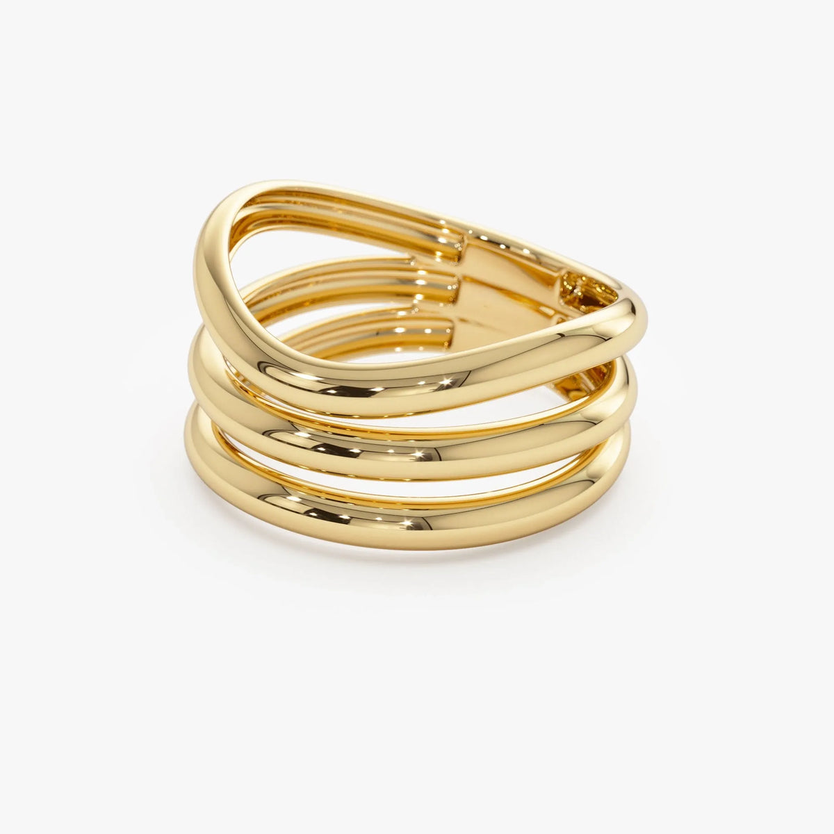 14k Solid Gold Stacked Chunky Curved Statement Ring